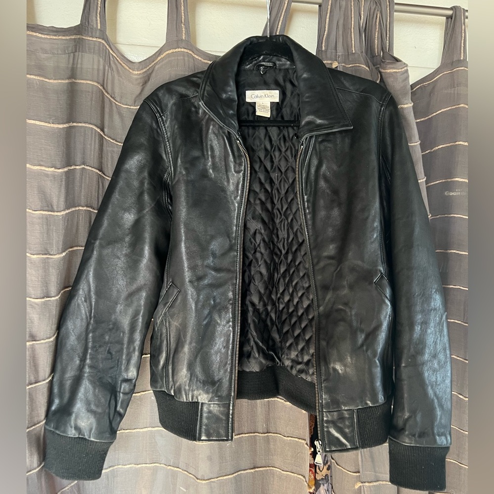 CALVIN KLEIN Leather Bomber Jacket SzL